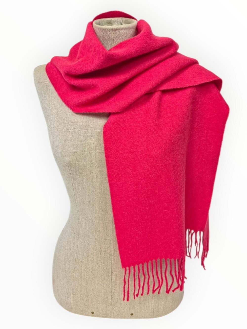 SOL Alpaca 100% Baby Alpaca Scarf Raspberry Red Fringe Soft Luxury 66"